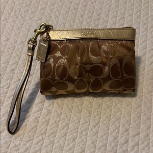 Coach Metallic Gold and Brown Signature Wristlet